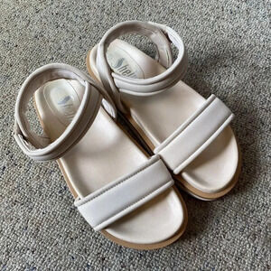Women’s Sz 10 Walking Sandals Ivory Brown Ankle Straps Chunky Comfortable Shein